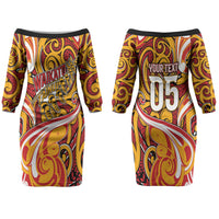 Custom Aotearoa Waikato Tainui Family Matching Off The Shoulder Long Sleeve Dress and Hawaiian Shirt Maori Tribal Pattern Koru Motif DT05 Mom's Dress Yellow - Polynesian Pride