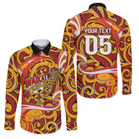 Custom Aotearoa Waikato Tainui Family Matching Puletasi and Hawaiian Shirt Maori Tribal Pattern Koru Motif DT05 Dad's Shirt - Long Sleeve Yellow - Polynesian Pride