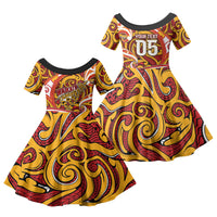 Custom Aotearoa Waikato Tainui Family Matching Puletasi and Hawaiian Shirt Maori Tribal Pattern Koru Motif DT05 Daughter's Dress Yellow - Polynesian Pride