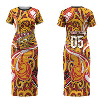 Custom Aotearoa Waikato Tainui Family Matching Short Sleeve Bodycon Dress and Hawaiian Shirt Maori Tribal Pattern Koru Motif DT05 Mom's Dress Yellow - Polynesian Pride