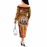Custom Aotearoa Waikato Tainui Off The Shoulder Long Sleeve Dress Maori Tribal Pattern Koru Motif DT05 - Polynesian Pride
