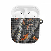 Black Palaka Hawaiian And Japanese AirPods Case Sakura Lei With Koi Fish DT05 Black - Polynesian Pride