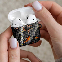 Black Palaka Hawaiian And Japanese AirPods Case Sakura Lei With Koi Fish DT05 - Polynesian Pride
