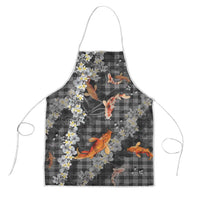 Black Palaka Hawaiian And Japanese Apron Sakura Lei With Koi Fish DT05 Black - Polynesian Pride
