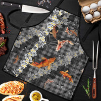 Black Palaka Hawaiian And Japanese Apron Sakura Lei With Koi Fish DT05 Black - Polynesian Pride