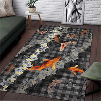 Black Palaka Hawaiian And Japanese Area Rug Sakura Lei With Koi Fish - Polynesian Pride