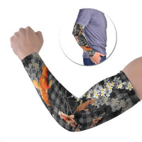 Black Palaka Hawaiian And Japanese Arm Sleeves Sakura Lei With Koi Fish DT05 Set of 2 Black - Polynesian Pride