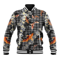 Black Palaka Hawaiian And Japanese Baseball Jacket Sakura Lei With Koi Fish DT05 Unisex Black - Polynesian Pride