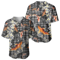 Black Palaka Hawaiian And Japanese Baseball Jersey Sakura Lei With Koi Fish DT05 - Polynesian Pride