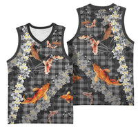 Black Palaka Hawaiian And Japanese Basketball Jersey Sakura Lei With Koi Fish DT05 - Polynesian Pride