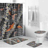 Black Palaka Hawaiian And Japanese Bathroom Set Sakura Lei With Koi Fish - Polynesian Pride