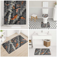 Black Palaka Hawaiian And Japanese Bathroom Set Sakura Lei With Koi Fish - Polynesian Pride