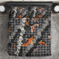 Black Palaka Hawaiian And Japanese Bedding Set Sakura Lei With Koi Fish - Polynesian Pride