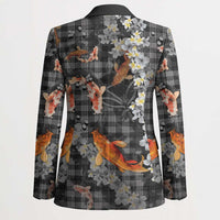 Black Palaka Hawaiian And Japanese Blazer Sakura Lei With Koi Fish - Polynesian Pride
