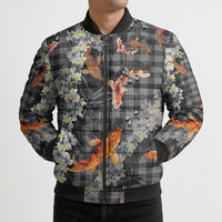 Black Palaka Hawaiian And Japanese Bomber Puffer Jacket Sakura Lei With Koi Fish DT05 - Polynesian Pride
