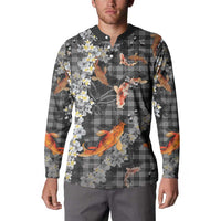 Black Palaka Hawaiian And Japanese Button Sweatshirt Sakura Lei With Koi Fish DT05 - Polynesian Pride