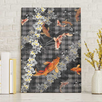 Black Palaka Hawaiian And Japanese Canvas Wall Art Sakura Lei With Koi Fish DT05 Without Frame Black - Polynesian Pride