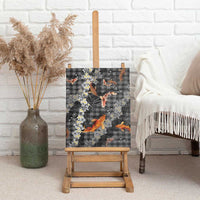 Black Palaka Hawaiian And Japanese Canvas Wall Art Sakura Lei With Koi Fish DT05 - Polynesian Pride
