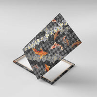 Black Palaka Hawaiian And Japanese Canvas Wall Art Sakura Lei With Koi Fish DT05 With Frame Black - Polynesian Pride