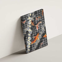Black Palaka Hawaiian And Japanese Canvas Wall Art Sakura Lei With Koi Fish DT05 - Polynesian Pride