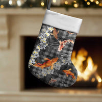 Black Palaka Hawaiian And Japanese Christmas Stocking Sakura Lei With Koi Fish - Polynesian Pride