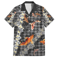 Black Palaka Hawaiian And Japanese Family Matching Long Sleeve Bodycon Dress and Hawaiian Shirt Sakura Lei With Koi Fish - Polynesian Pride