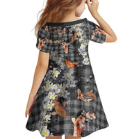 Black Palaka Hawaiian And Japanese Family Matching Off The Shoulder Long Sleeve Dress and Hawaiian Shirt Sakura Lei With Koi Fish - Polynesian Pride