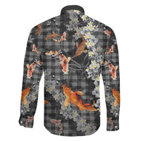 Black Palaka Hawaiian And Japanese Family Matching Off Shoulder Maxi Dress and Hawaiian Shirt Sakura Lei With Koi Fish - Polynesian Pride
