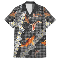 Black Palaka Hawaiian And Japanese Family Matching Off Shoulder Short Dress and Hawaiian Shirt Sakura Lei With Koi Fish - Polynesian Pride