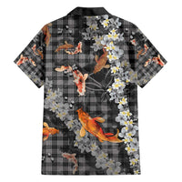 Black Palaka Hawaiian And Japanese Family Matching Off Shoulder Short Dress and Hawaiian Shirt Sakura Lei With Koi Fish - Polynesian Pride