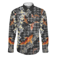 Black Palaka Hawaiian And Japanese Family Matching Tank Maxi Dress and Hawaiian Shirt Sakura Lei With Koi Fish - Polynesian Pride