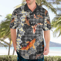 Black Palaka Hawaiian And Japanese Hawaiian Shirt Sakura Lei With Koi Fish - Polynesian Pride