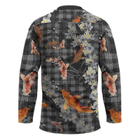 Black Palaka Hawaiian And Japanese Hockey Jersey Sakura Lei With Koi Fish DT05 - Polynesian Pride