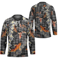 Black Palaka Hawaiian And Japanese Hockey Jersey Sakura Lei With Koi Fish DT05 - Polynesian Pride