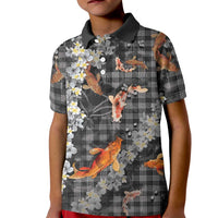 Black Palaka Hawaiian And Japanese Kid Polo Shirt Sakura Lei With Koi Fish DT05 Kid Black - Polynesian Pride