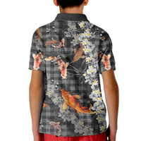 Black Palaka Hawaiian And Japanese Kid Polo Shirt Sakura Lei With Koi Fish DT05 - Polynesian Pride