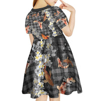 Black Palaka Hawaiian And Japanese Kid Short Sleeve Dress Sakura Lei With Koi Fish DT05 - Polynesian Pride