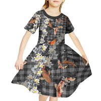 Black Palaka Hawaiian And Japanese Kid Short Sleeve Dress Sakura Lei With Koi Fish DT05 - Polynesian Pride