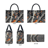 Black Palaka Hawaiian And Japanese Leather Bag Sakura Lei With Koi Fish DT05 - Polynesian Pride