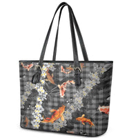 Black Palaka Hawaiian And Japanese Leather Tote Bag Sakura Lei With Koi Fish DT05 - Polynesian Pride