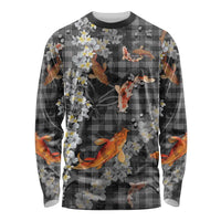 Black Palaka Hawaiian And Japanese Long Sleeve Shirt Sakura Lei With Koi Fish DT05 Unisex Black - Polynesian Pride