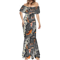 Black Palaka Hawaiian And Japanese Mermaid Dress Sakura Lei With Koi Fish - Polynesian Pride