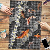 Black Palaka Hawaiian And Japanese Puzzle Sakura Lei With Koi Fish DT05 Black - Polynesian Pride
