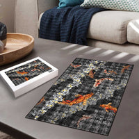 Black Palaka Hawaiian And Japanese Puzzle Sakura Lei With Koi Fish DT05 - Polynesian Pride