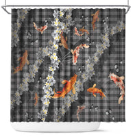 Black Palaka Hawaiian And Japanese Shower Curtain Sakura Lei With Koi Fish - Polynesian Pride