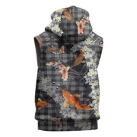 Black Palaka Hawaiian And Japanese Sleeveless Hoodie Sakura Lei With Koi Fish DT05 - Polynesian Pride