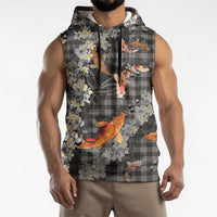 Black Palaka Hawaiian And Japanese Sleeveless Hoodie Sakura Lei With Koi Fish DT05 - Polynesian Pride