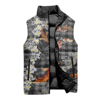 Black Palaka Hawaiian And Japanese Sleeveless Puffer Jacket Sakura Lei With Koi Fish DT05 - Polynesian Pride