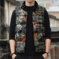 Black Palaka Hawaiian And Japanese Sleeveless Puffer Jacket Sakura Lei With Koi Fish DT05 - Polynesian Pride