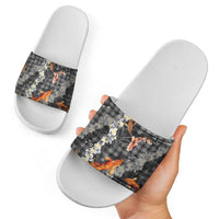 Black Palaka Hawaiian And Japanese Slide Sandals Sakura Lei With Koi Fish - Polynesian Pride